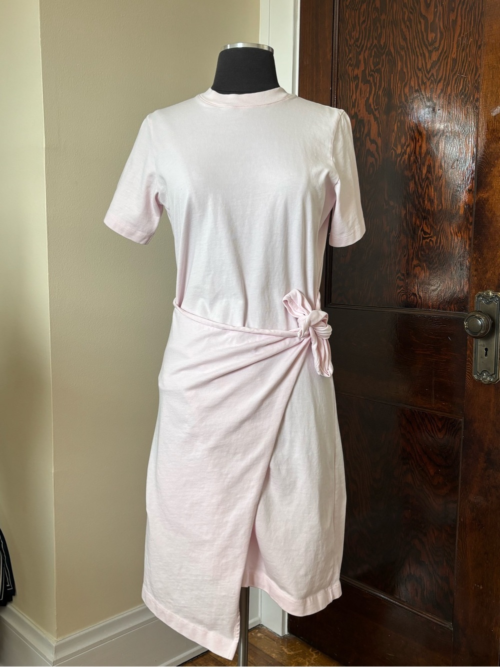 Vince Light Pink Short-Sleeve Tie-Waist Dress 100% Cotton cool tone pink